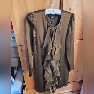 Pink Tartan Bronze Front Ruffle Silk Shirt Dress Size 2